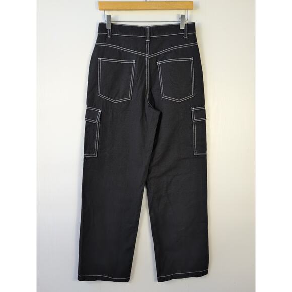 Divided Jeans Womens 4 Black Wide Leg Cargo Pants High Rise Contrast Stitch Y2K - Picture 2 of 12